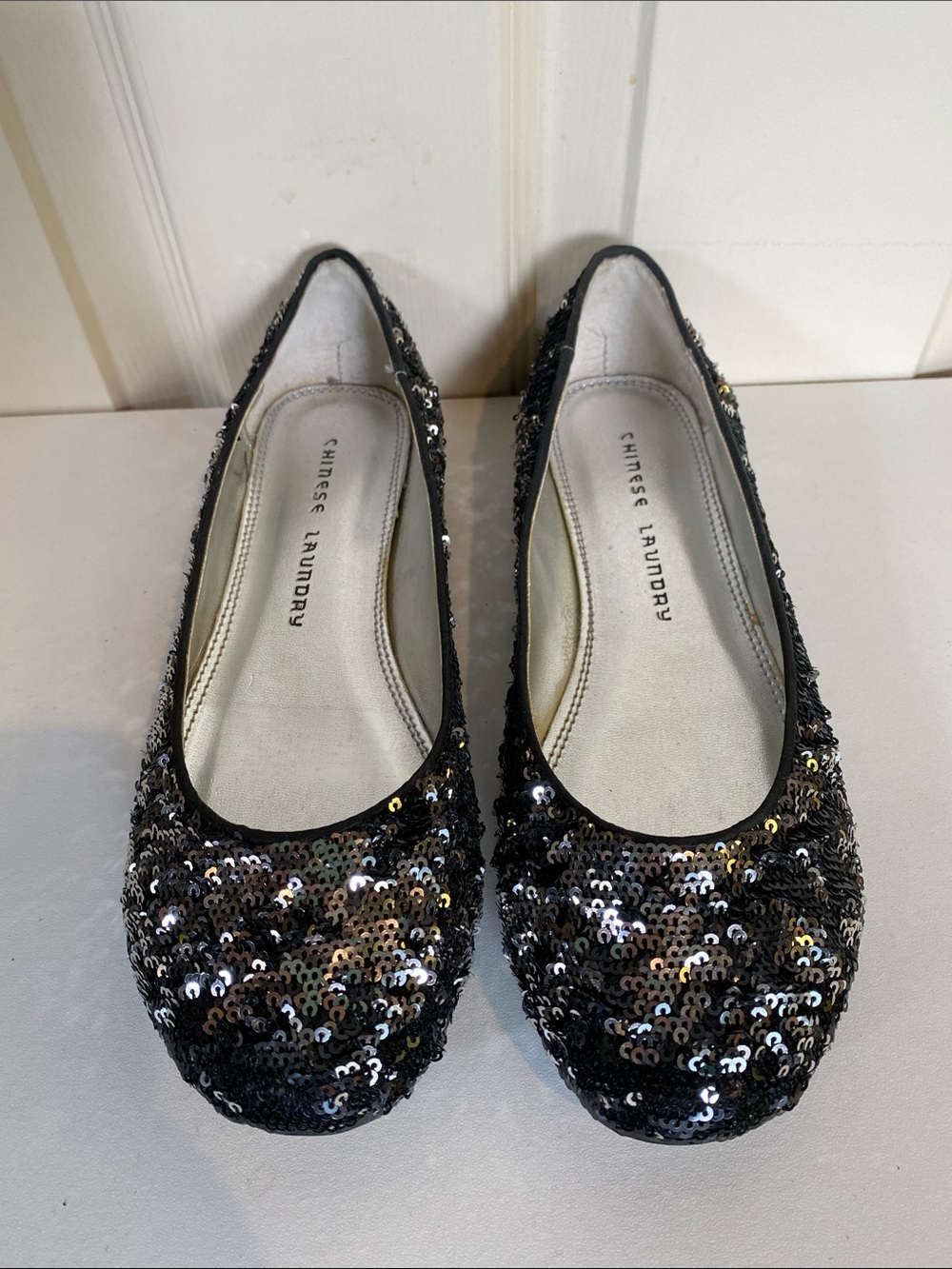 Chinese Laundry Black Sequin Round-Toe Ballet Flats